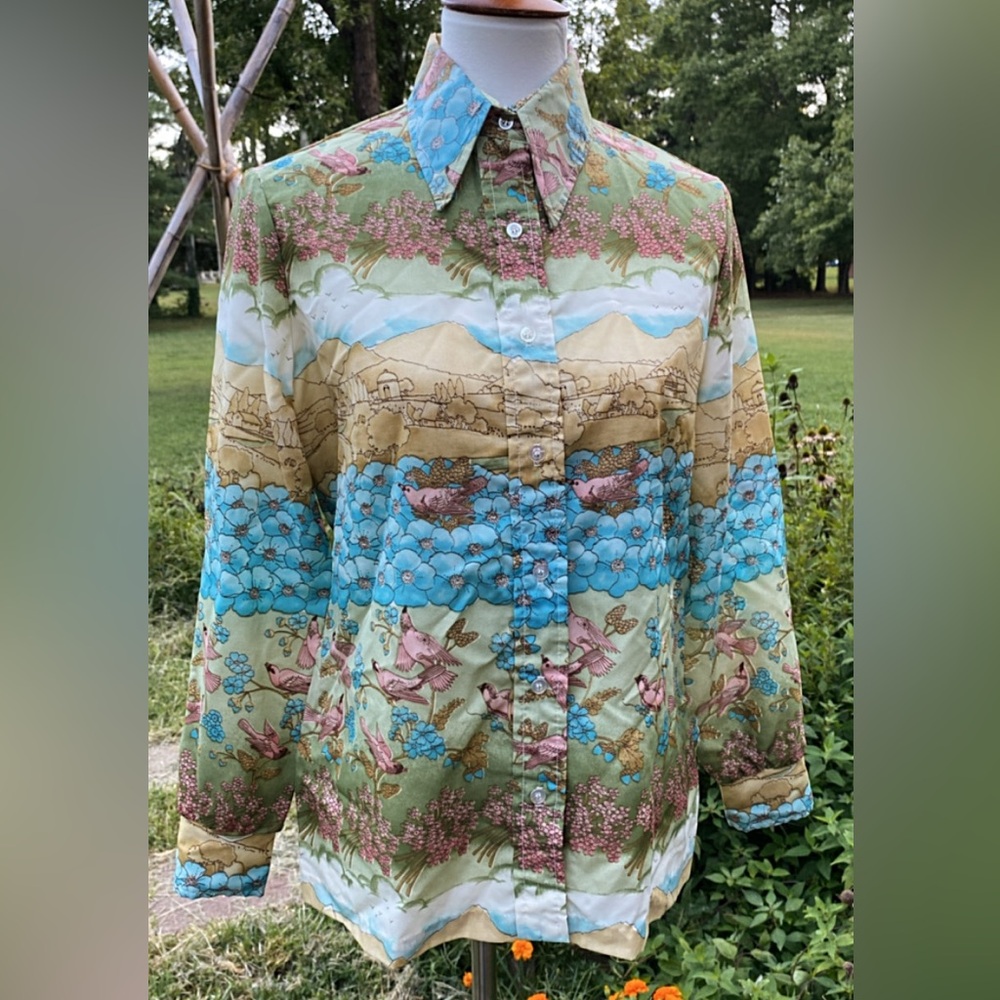 Vintage 70s novelty button down, dagger collar - Picture 5 of 9